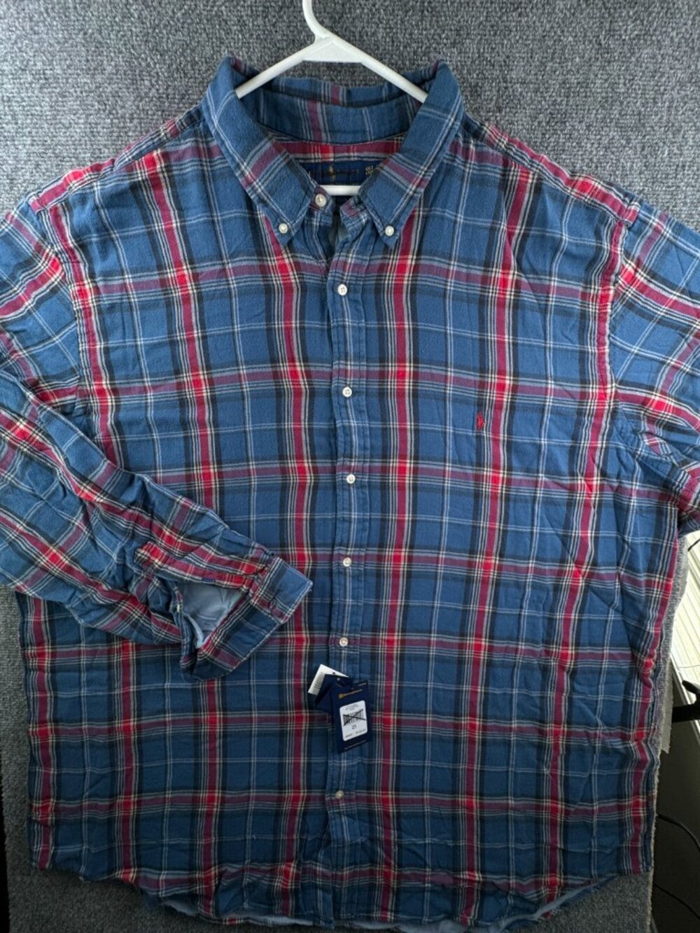 NWT Ralph Lauren Flannel Button Up Shirt Red Blue Plaid 4XLT Tall Big Men Adult